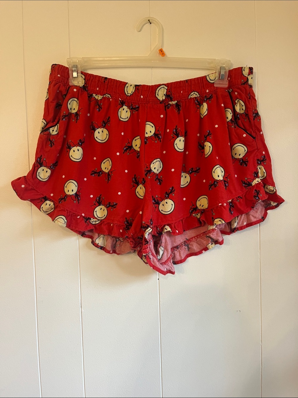 Aerie Red Smile Face Reindeer Button-Front Pajama Top and Shorts Set Sz XL - Picture 12 of 14